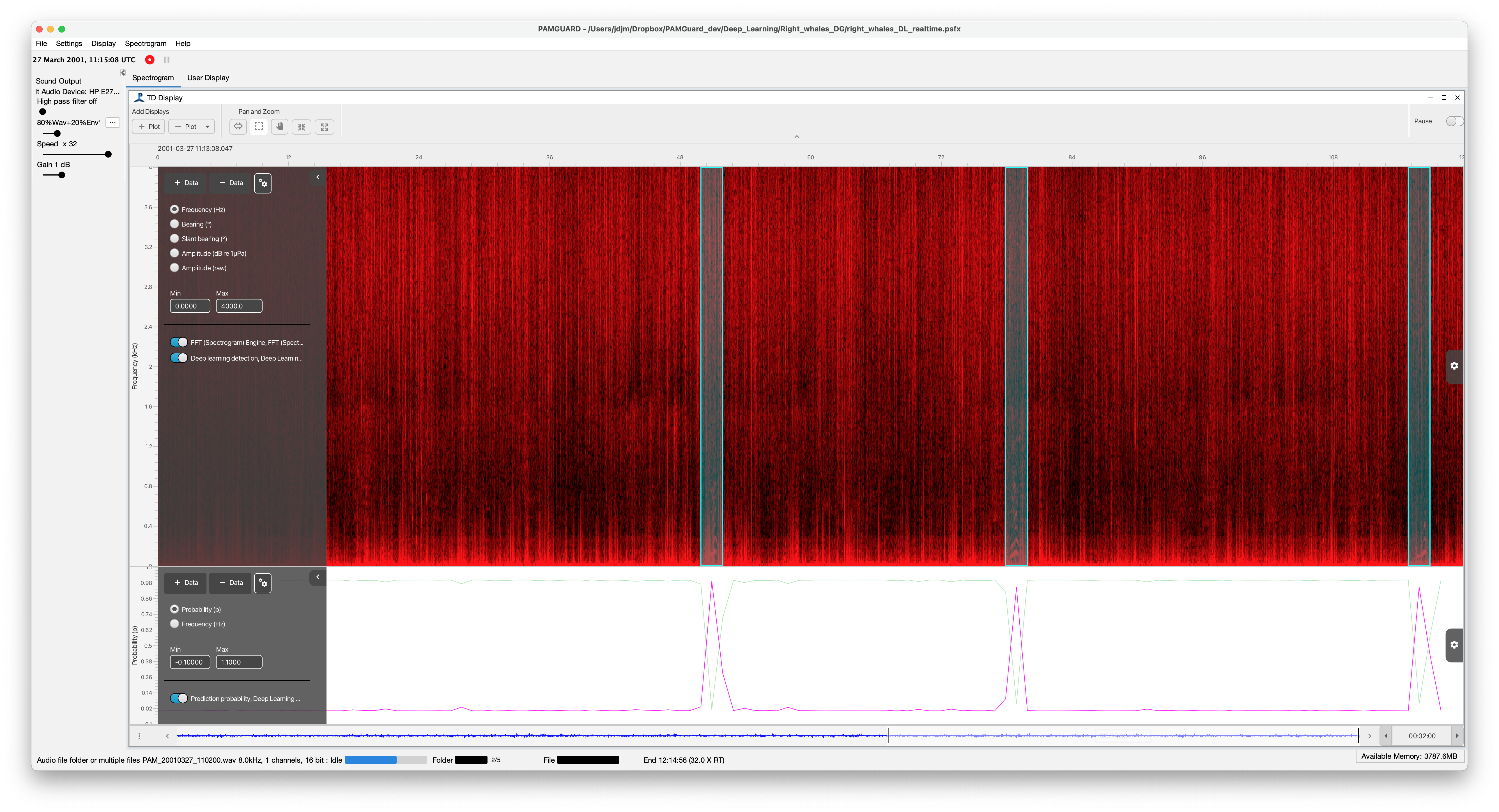 PAMGuard running a deep learning detector on MacOS