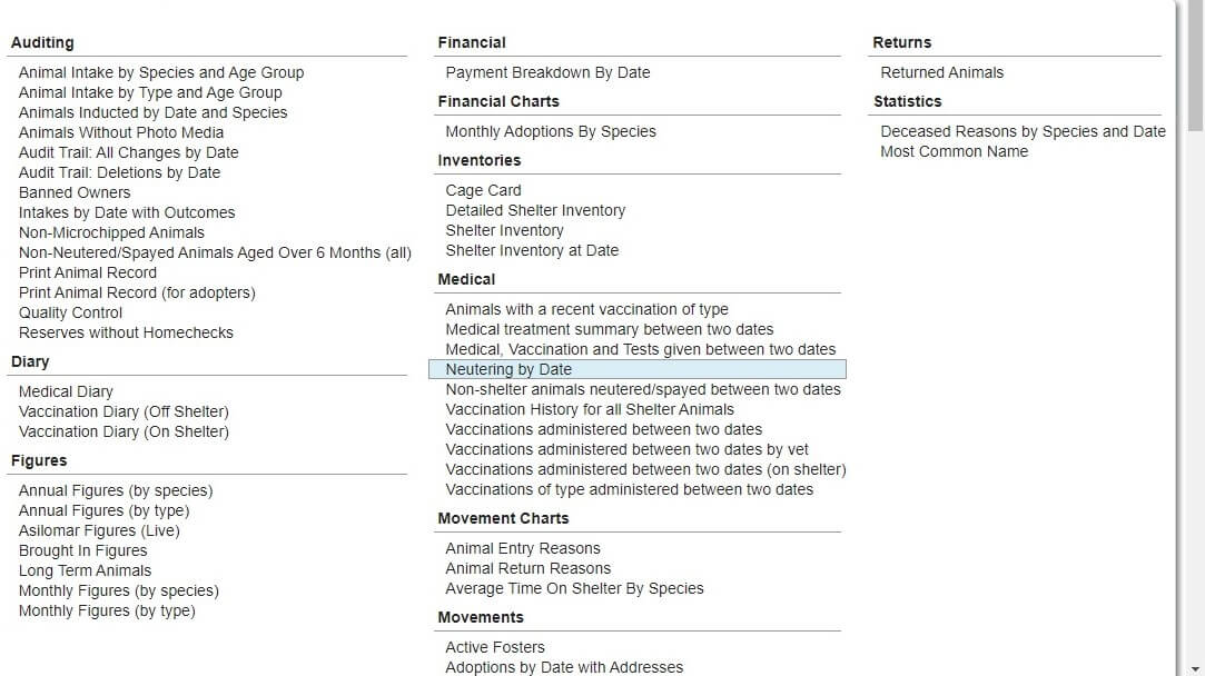 Screenshot of the Shelter Manager System