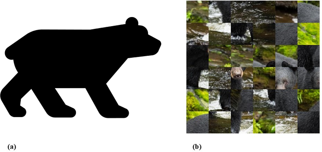simplified bear shape and scrambled image of bear